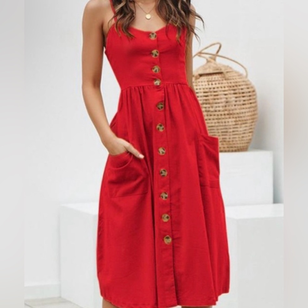 American Eagle Outfitters Button Down Red Midi Dress
